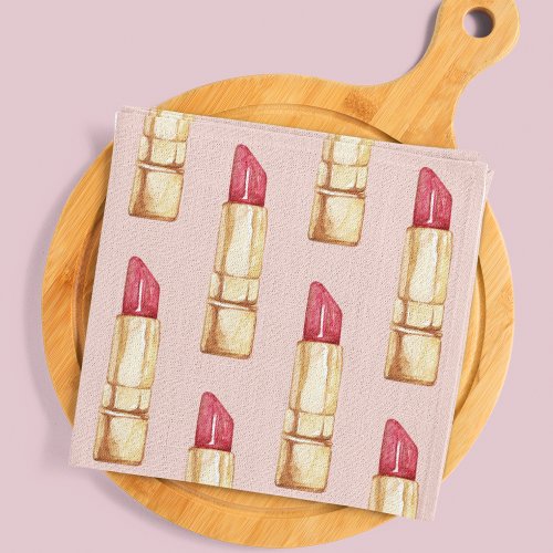 Modern Pastel Pink  Red Lipstick Pattern Girly Kitchen Towel