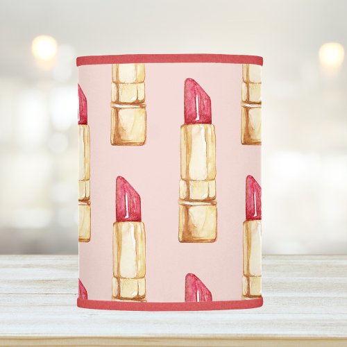 Modern Pastel Pink  Red Lipstick Pattern Girly Lamp Shade