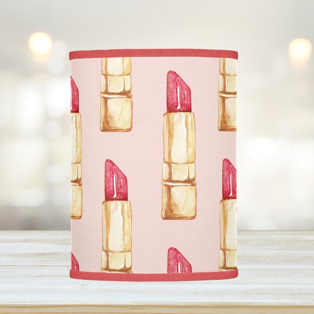 Modern Pastel Pink & Red Lipstick Pattern Girly Lamp Shade (Creator Uploaded)