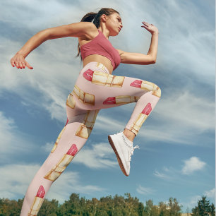 Modern Pastel Pink & Red Lipstick Pattern Girly Leggings