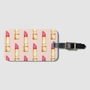 Modern Pastel Pink & Red Lipstick Pattern Girly Luggage Tag
