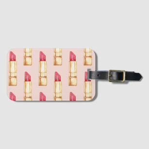 Modern Pastel Pink & Red Lipstick Pattern Girly Luggage Tag