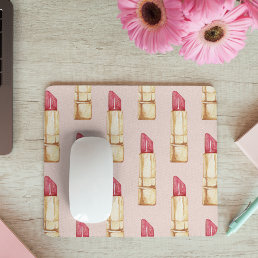 Modern Pastel Pink &amp; Red Lipstick Pattern Girly Mouse Pad