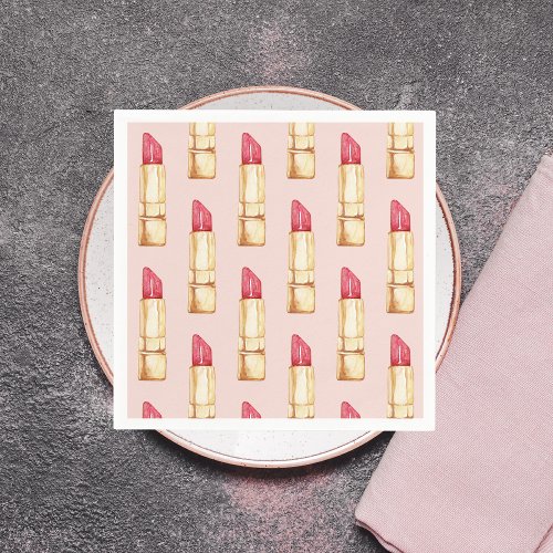 Modern Pastel Pink  Red Lipstick Pattern Girly Napkins