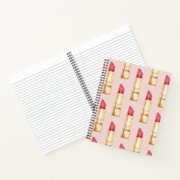 Modern Pastel Pink &amp; Red Lipstick Pattern Girly Notebook