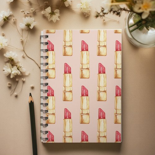 Modern Pastel Pink  Red Lipstick Pattern Girly Notebook
