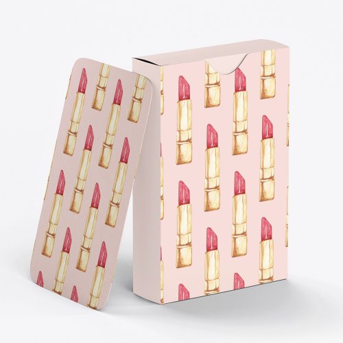 Modern Pastel Pink  Red Lipstick Pattern Girly Poker Cards