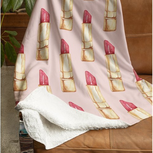 Modern Pastel Pink  Red Lipstick Pattern Girly Sherpa Blanket