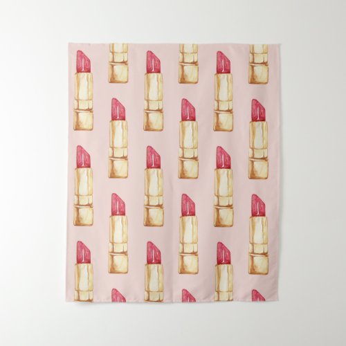 Modern Pastel Pink  Red Lipstick Pattern Girly Tapestry