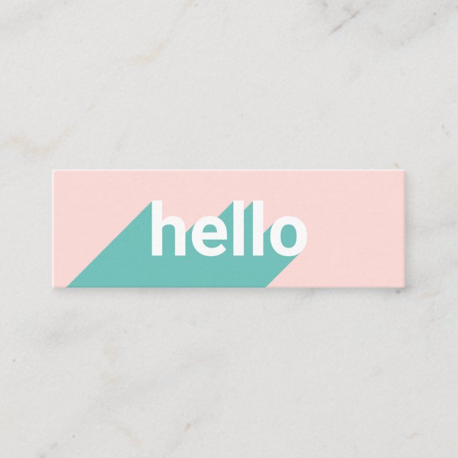 Modern pastel pink teal trendy hello typography mini business card (Front)