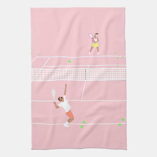 Modern Pastel Pink Tennis Match Kitchen Towel (Vertical)