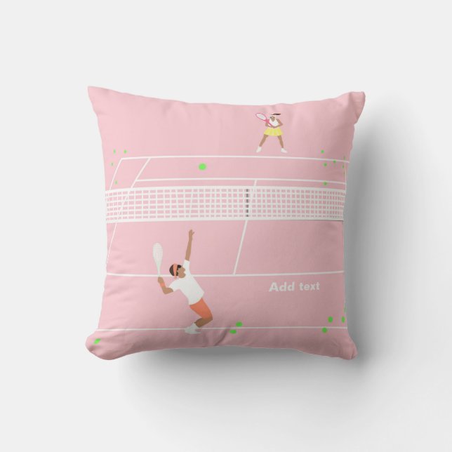 Modern Pastel Pink Tennis Match Throw Pillow (Front)