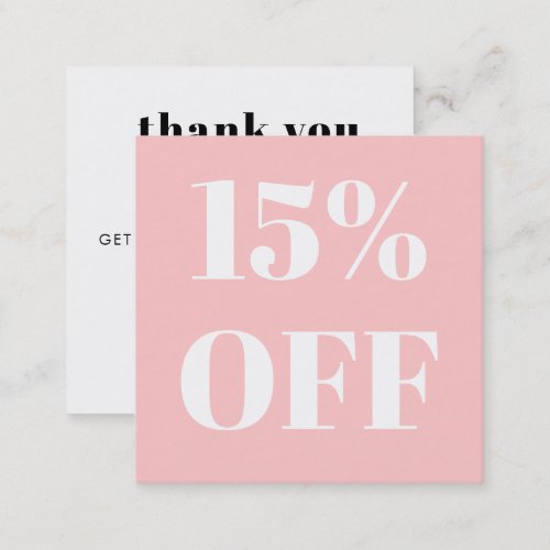 Modern Pastel Pink Thank you Business Discount Square Business Card
