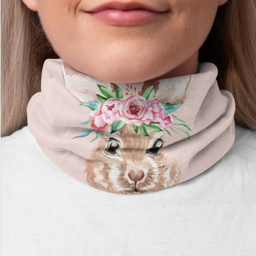 Modern Pastel Pink Watercolor Bunny With Flowers Bandana