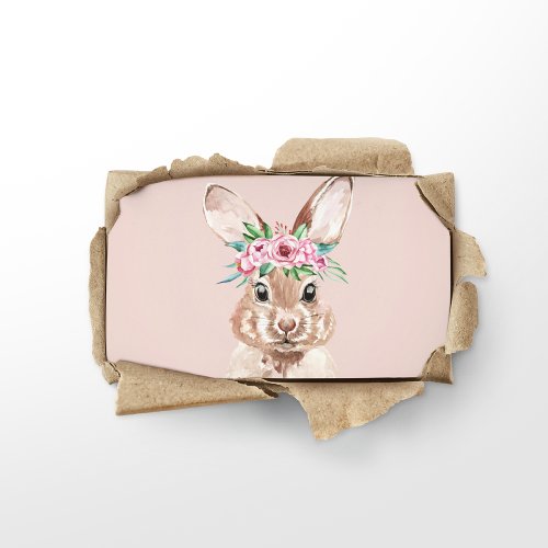 Modern Pastel Pink Watercolor Bunny With Flowers Business Card