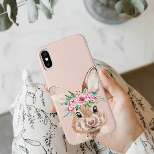 Modern Pastel Pink Watercolor Bunny With Flowers  iPhone XS Case