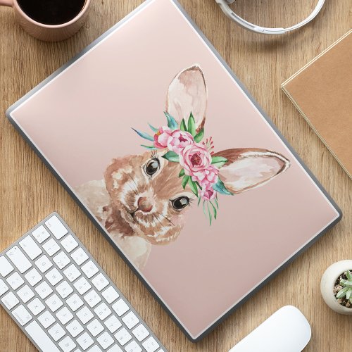 Modern Pastel Pink Watercolor Bunny With Flowers  HP Laptop Skin