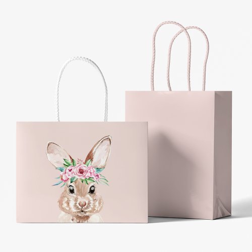 Modern Pastel Pink Watercolor Bunny With Flowers Large Gift Bag