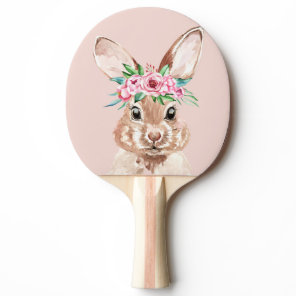 Modern Pastel Pink Watercolor Bunny With Flowers  Ping Pong Paddle