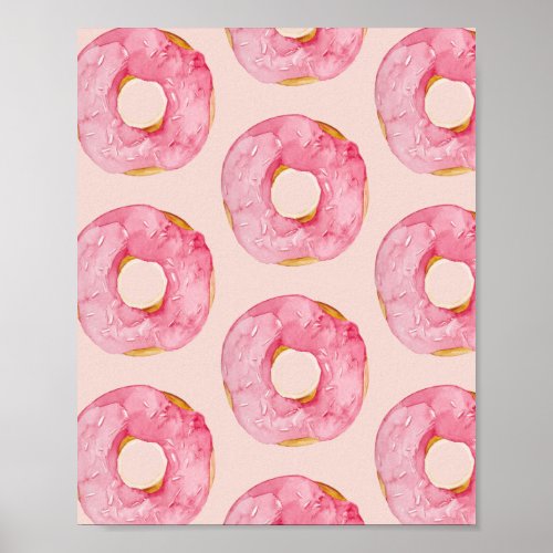 Modern Pastel Pink Watercolor Donuts Pattern Poster