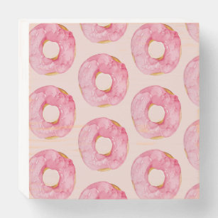 Modern Pastel Pink Watercolor Donuts Pattern Wooden Box Sign