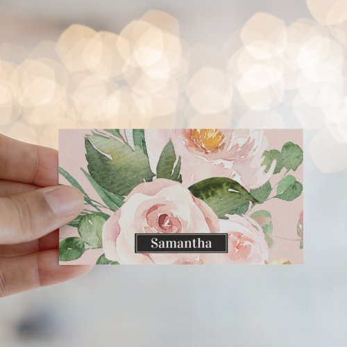 Modern Pastel Pink Watercolor Flowers  Name Business Card