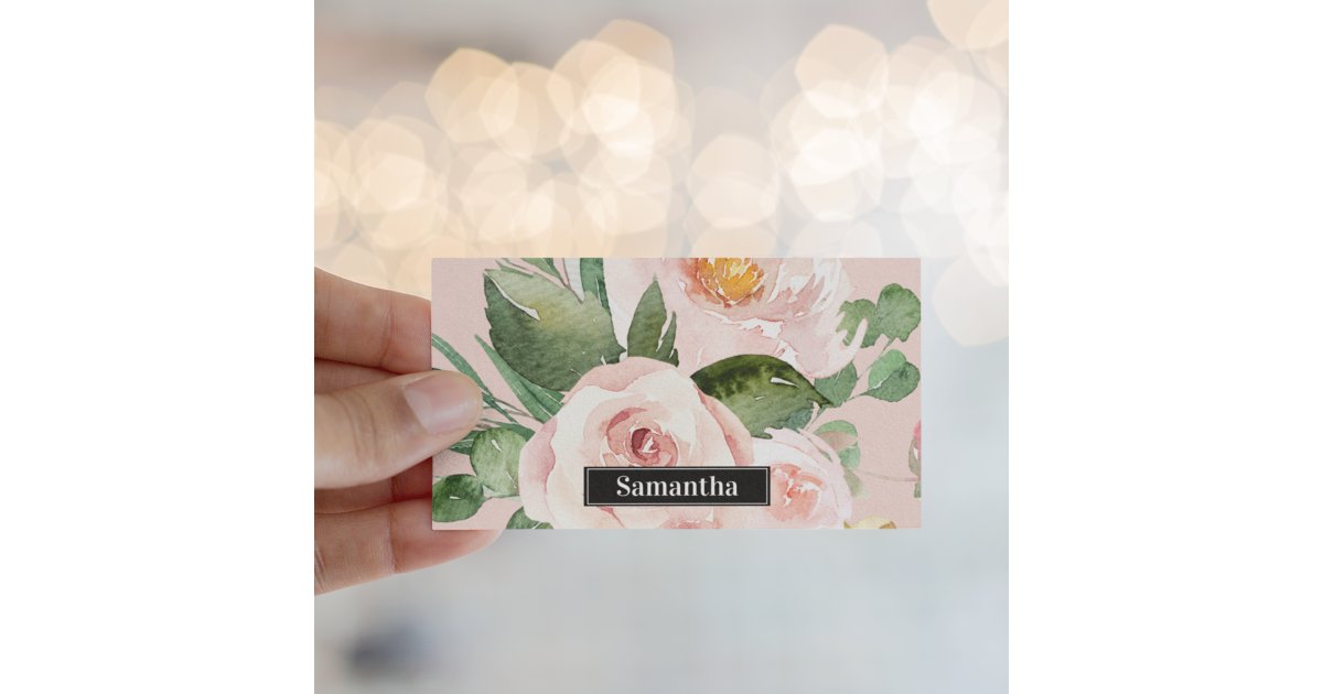 Modern Pastel Pink Watercolor Flowers & Name Business Card | Zazzle