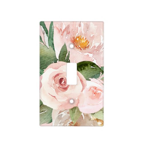 Modern Pastel Pink Watercolor Flowers  Name Light Switch Cover