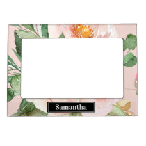Modern Pastel Pink Watercolor Flowers & Name Magnetic Frame