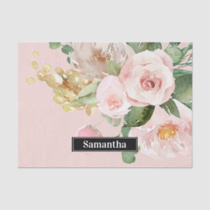 Modern Pastel Pink Watercolor Flowers & Name Tissue Paper