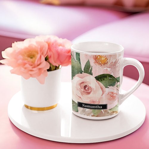 Modern Pastel Pink Watercolor Flowers  Name Two_Tone Coffee Mug