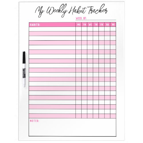 Modern Pastel Pink Weekly Habit Tracker Dry Erase Board