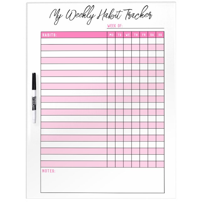 Modern Pastel Pink Weekly Habit Tracker Dry Erase Board (Front)