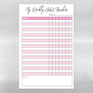 Modern Pastel Pink Weekly Habit Tracker Magnetic Dry Erase Sheet