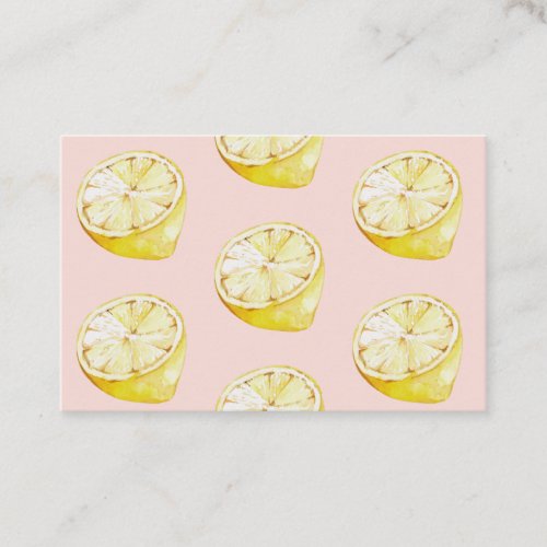 Modern Pastel Pink   Yellow Lemons Pattern Business Card
