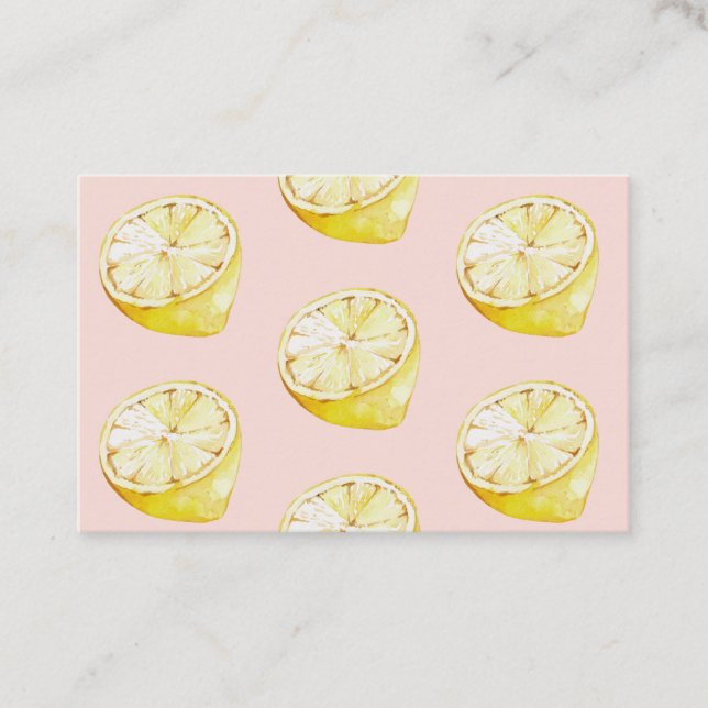Modern Pastel Pink &  Yellow Lemons Pattern Business Card (Front)