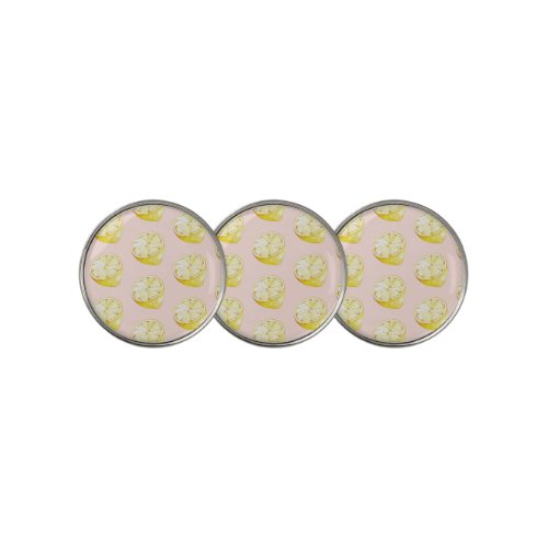 Modern Pastel Pink   Yellow Lemons Pattern Golf Ball Marker