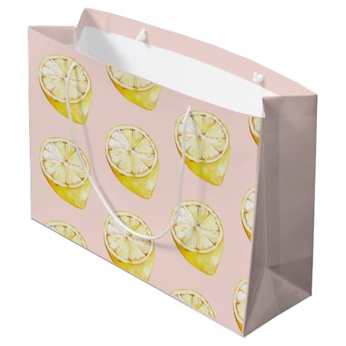 Modern Pastel Pink   Yellow Lemons Pattern Large Gift Bag