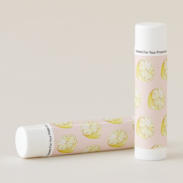 Modern Pastel Pink &  Yellow Lemons Pattern Lip Balm (Front)