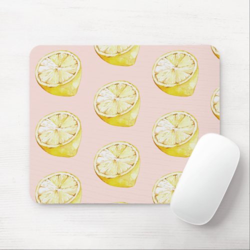Modern Pastel Pink   Yellow Lemons Pattern Mouse Pad