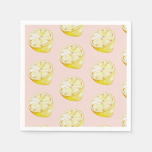 Modern Pastel Pink & Yellow Lemons Pattern Napkins