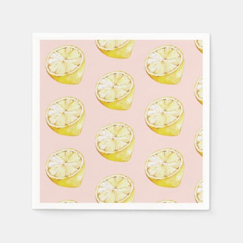 Modern Pastel Pink   Yellow Lemons Pattern Napkins