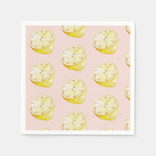 Modern Pastel Pink &  Yellow Lemons Pattern Napkins (Front)