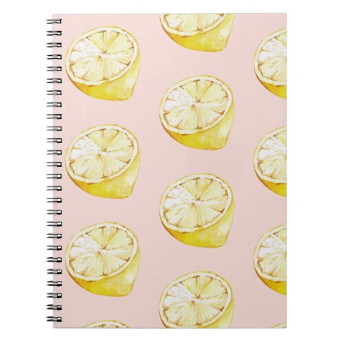 Modern Pastel Pink   Yellow Lemons Pattern Notebook