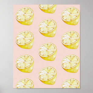 Modern Pastel Pink &  Yellow Lemons Pattern Poster