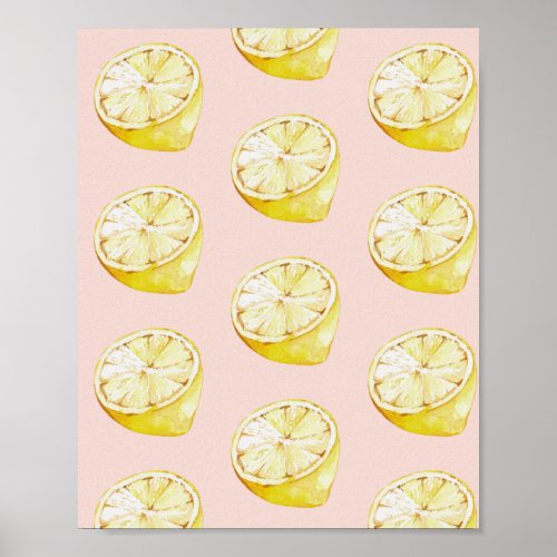 Modern Pastel Pink   Yellow Lemons Pattern Poster
