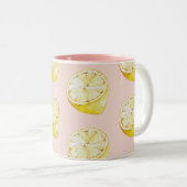 Modern Pastel Pink &  Yellow Lemons Pattern Two-Tone Coffee Mug (Front Right)