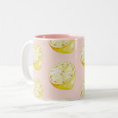 Modern Pastel Pink &  Yellow Lemons Pattern Two-Tone Coffee Mug (Front Left)
