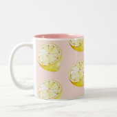 Modern Pastel Pink &  Yellow Lemons Pattern Two-Tone Coffee Mug (Left)