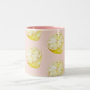 Modern Pastel Pink & Yellow Lemons Pattern Two-Tone Coffee Mug